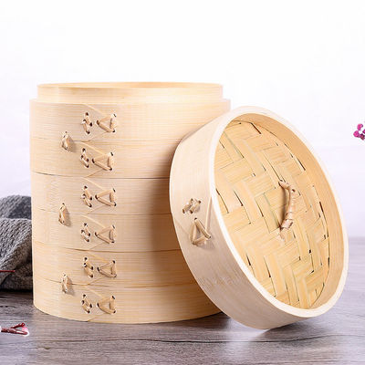 Sustainable 2 Layers Handmade Bamboo Steamer , Steaming Kitchen Dumpling Basket Steamer