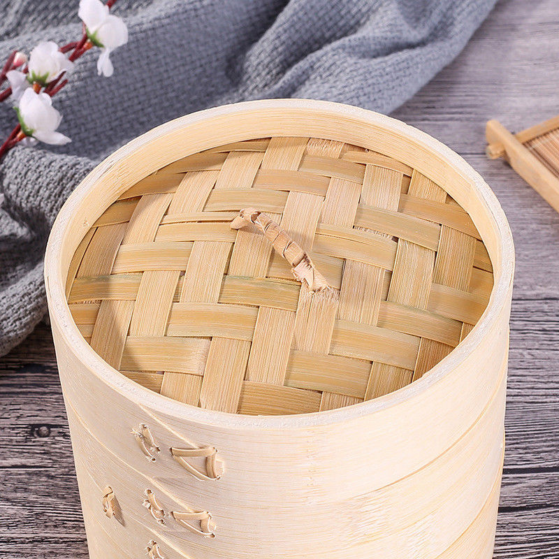 Sustainable 2 Layers Handmade Bamboo Steamer , Steaming Kitchen Dumpling Basket Steamer