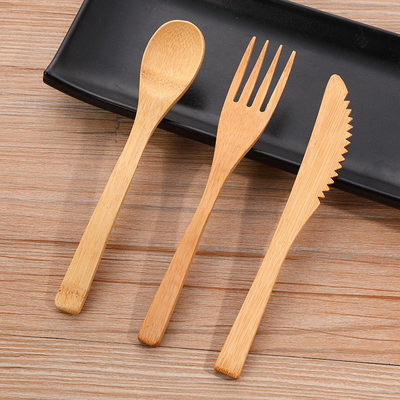 Portable Bamboo Travel Cutlery Set Chopsticks Spoon Straw Six Piece Cloth Bag Packing