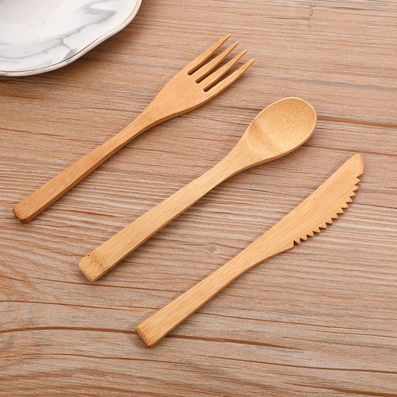 Portable Bamboo Travel Cutlery Set Chopsticks Spoon Straw Six Piece Cloth Bag Packing